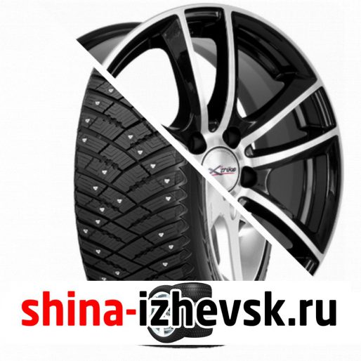 Колесо в сборе Goodyear Ultra Grip Ice Arctic 215/60 R16 T 99 + X-trike X116 6.5xR16 5×114.3 ET45 DIA60.1 Черный глянцевый с полированной лицевой поверхностью в Ижевске